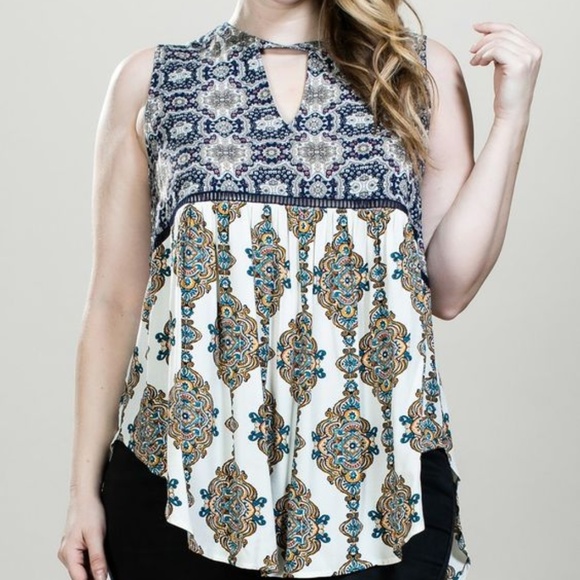 Dakota Viola Boutique En Creme Tops - Plus Size Mixed Print Indie Tank Top Bohemian
